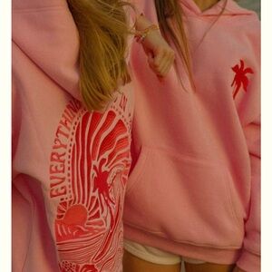 Pink Palm Puff “Everything Comes in Waves” Hoodie in Pink